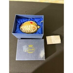Sorelle Glass Egg‎ Ornament OS Cream Gold Red Excellent Hand Crafted Jeweled Box